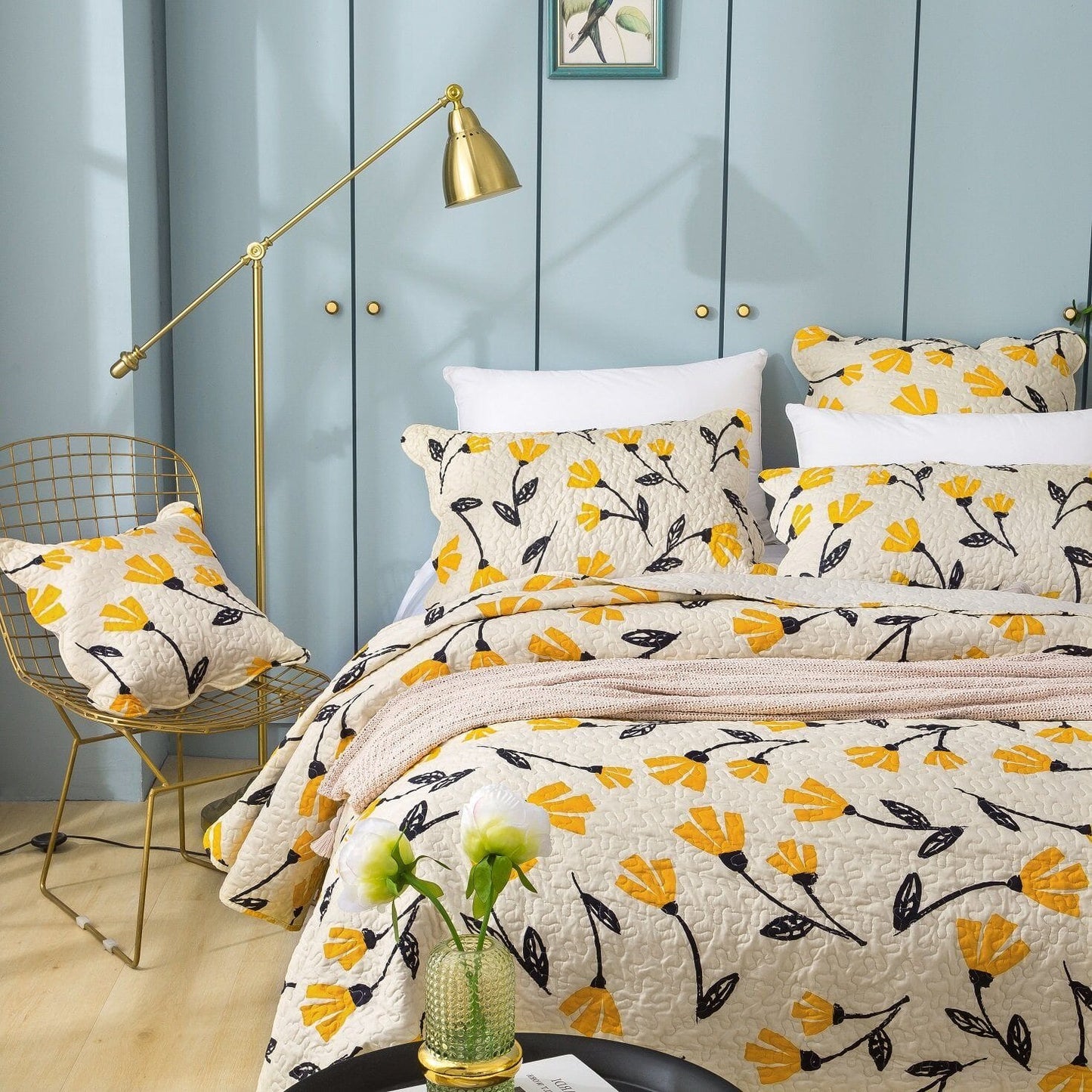 DaDa Bedding Yellow Fleur Floral Bed in a Bag Set - Ivory Botanical