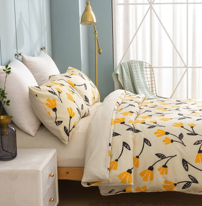 DaDa Bedding Yellow Fleur Duvet Cover, Sheets & Valance Set
