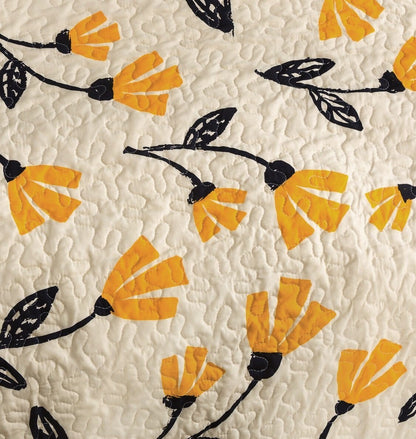 DaDa Bedding Yellow Fleur Floral Quilt Set - Ivory Gold Bedspread