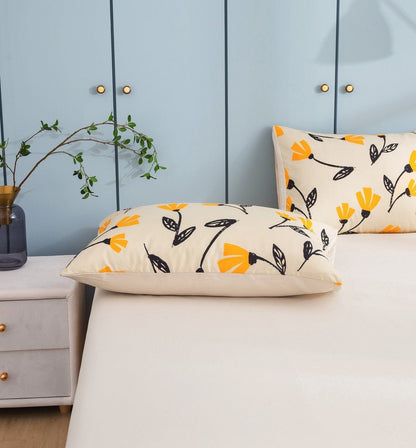 DaDa Bedding Yellow Fleur Floral Fitted and Flat Sheet Set