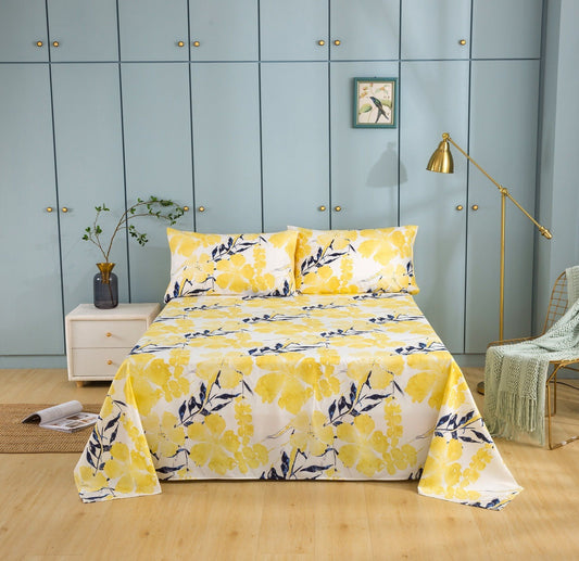 Tache Microfiber Watercolor Tropical Floral Yellow Blue Fitted Sheet / Flat Sheet (JHW-841)