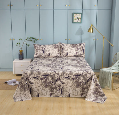 Tache Microfiber Abstract Wispy Leaf Taupe Grey Fitted Sheet / Flat Sheet (JHW-843)