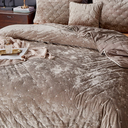Tache Plush Dreams Sand Taupe Beige Tufted Velvet Quilt Set (JHW-853B)