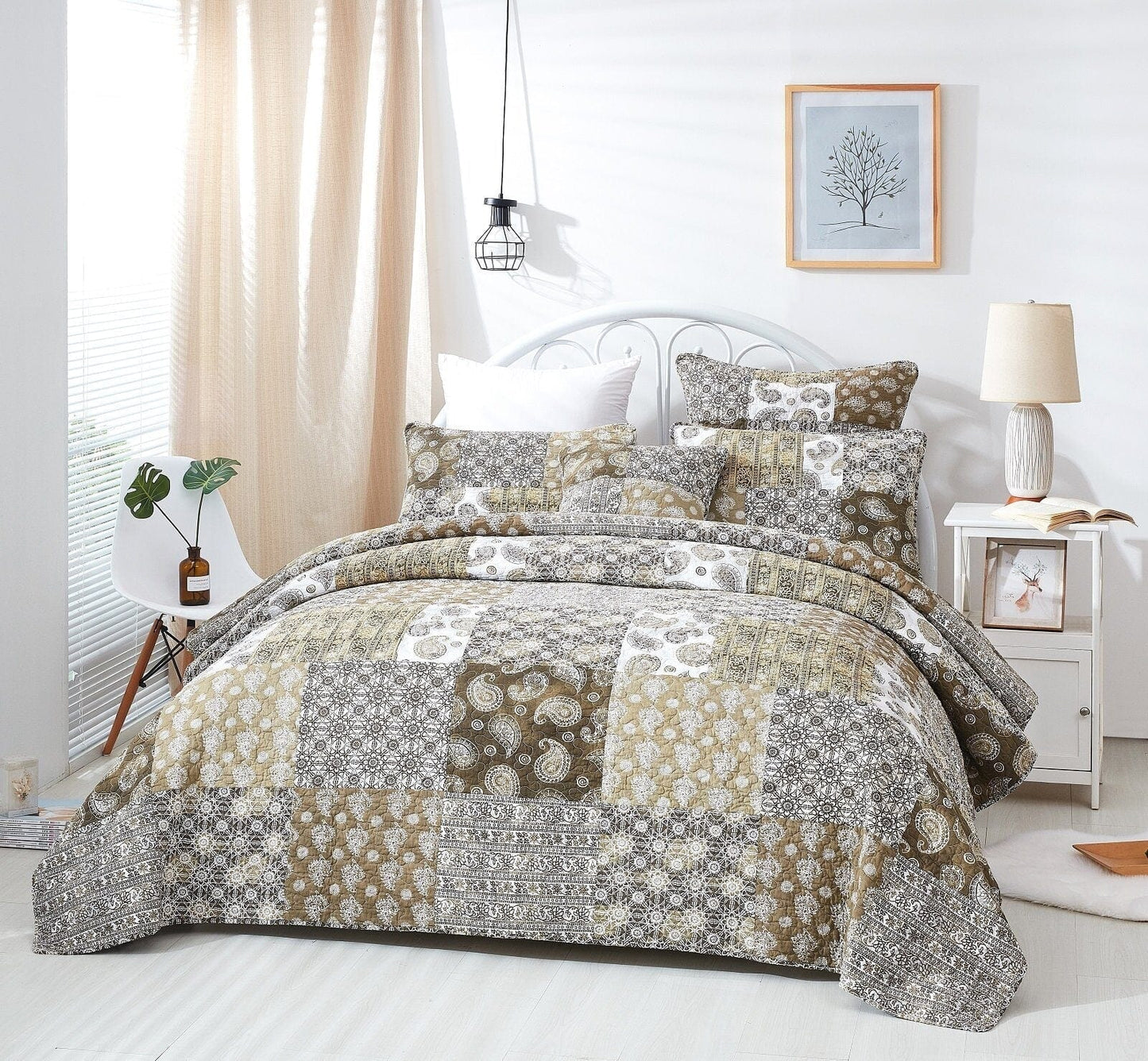 DaDalogy Paisley Dreams Floral Bed in a Bag Set - Olive Brown