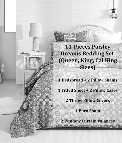 DaDalogy Paisley Dreams Floral Bed in a Bag Set - Olive Brown