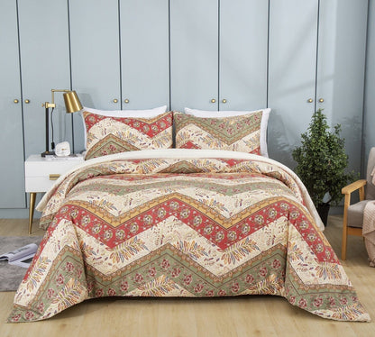 DaDa Bedding Cranberry Sage Floral Chevron Duvet Cover Set