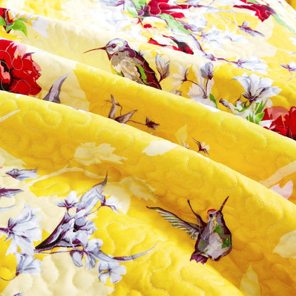 DaDa Bedding Sunshine Yellow Hummingbird Floral Bed in a Bag Set
