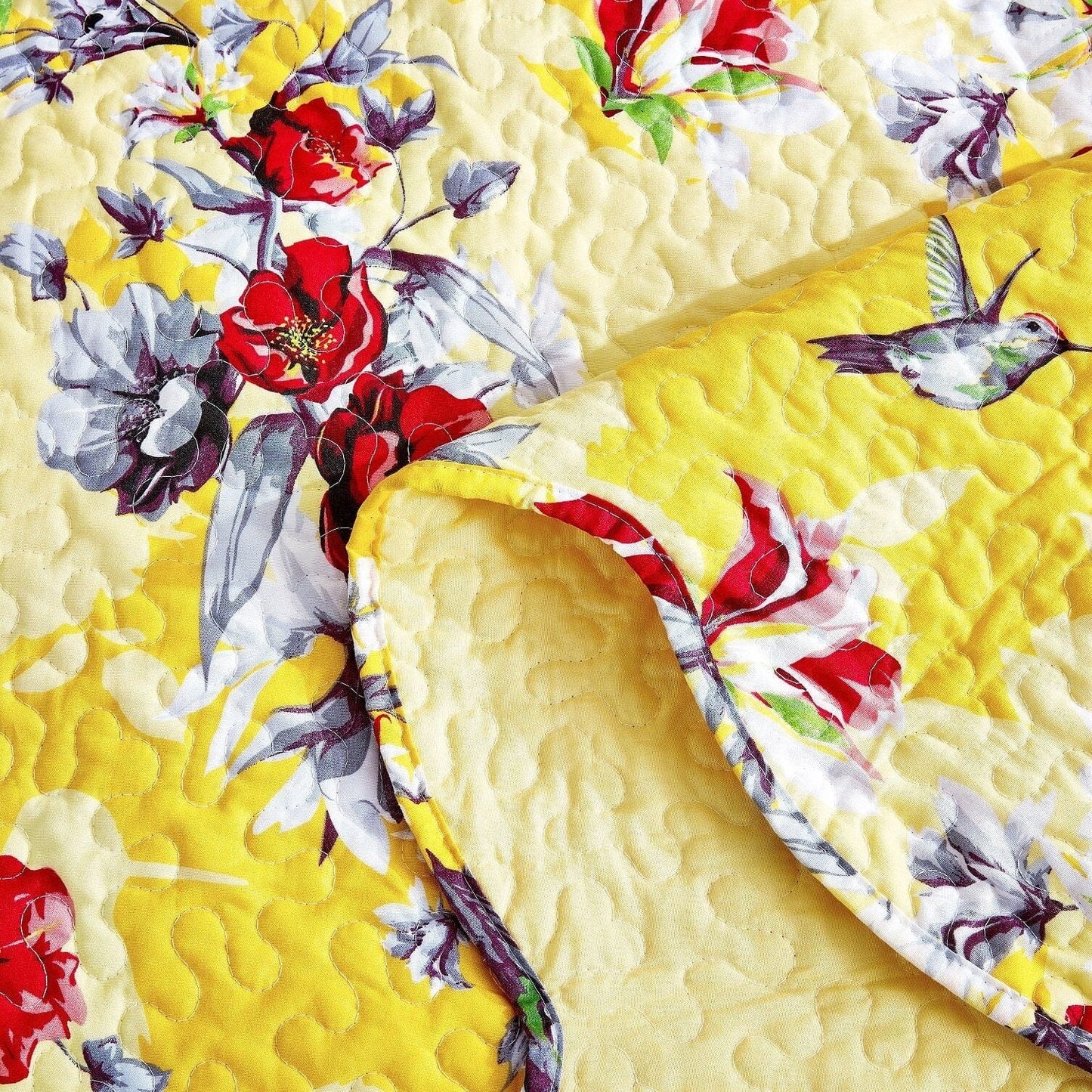 DaDa Bedding Sunshine Yellow Hummingbird Floral Bed in a Bag Set