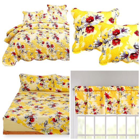 DaDa Bedding Sunshine Yellow Hummingbird Floral Bed in a Bag Set