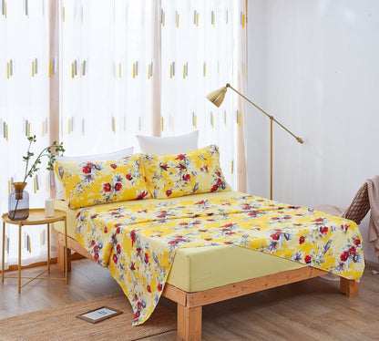 DaDa Bedding Sunshine Yellow Hummingbird Floral Bed in a Bag Set
