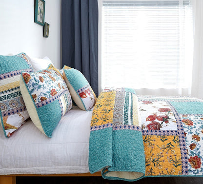 Tache Cotton Patchwork Blue Yellow Old World Hummingbirds Garden Pillow Sham (JHW-936)