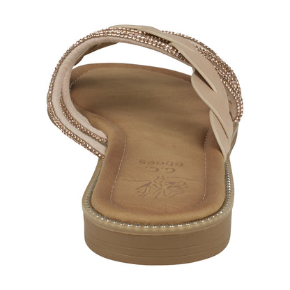 Jolie Nude Strappy Embellished Flat Sandals