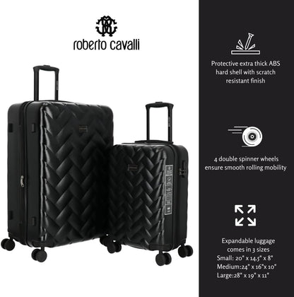 ROBERTO CAVALLI Luxury 2-Piece Hardshell Luggage Set – Carry-On & Checked Spinner Suitcases