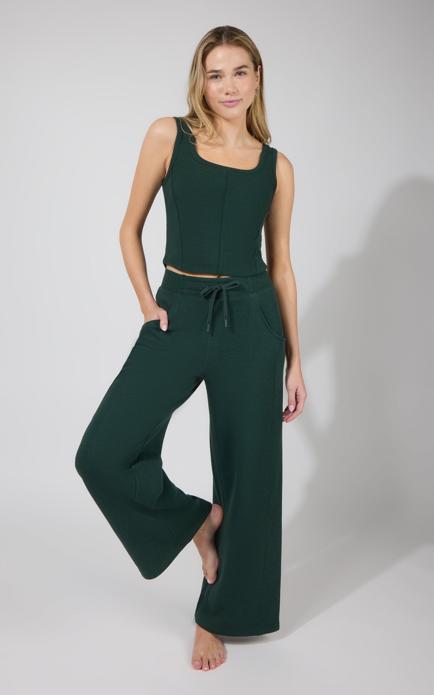 Terry Corset Tank & Fleece Wide Leg Pant Set