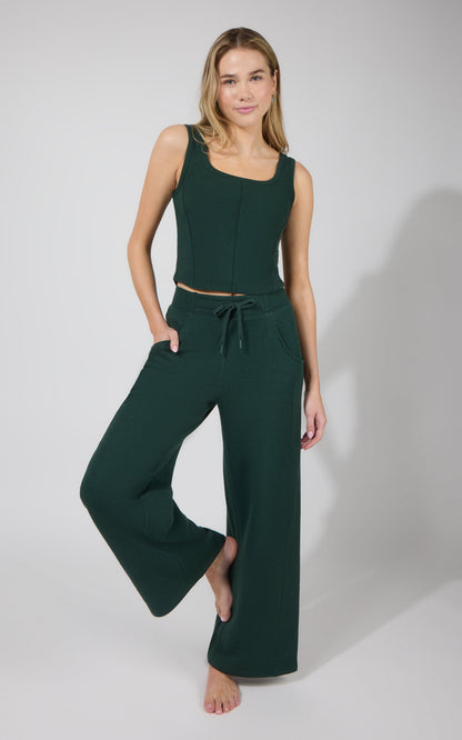 Terry Corset Tank & Fleece Wide Leg Pant Set