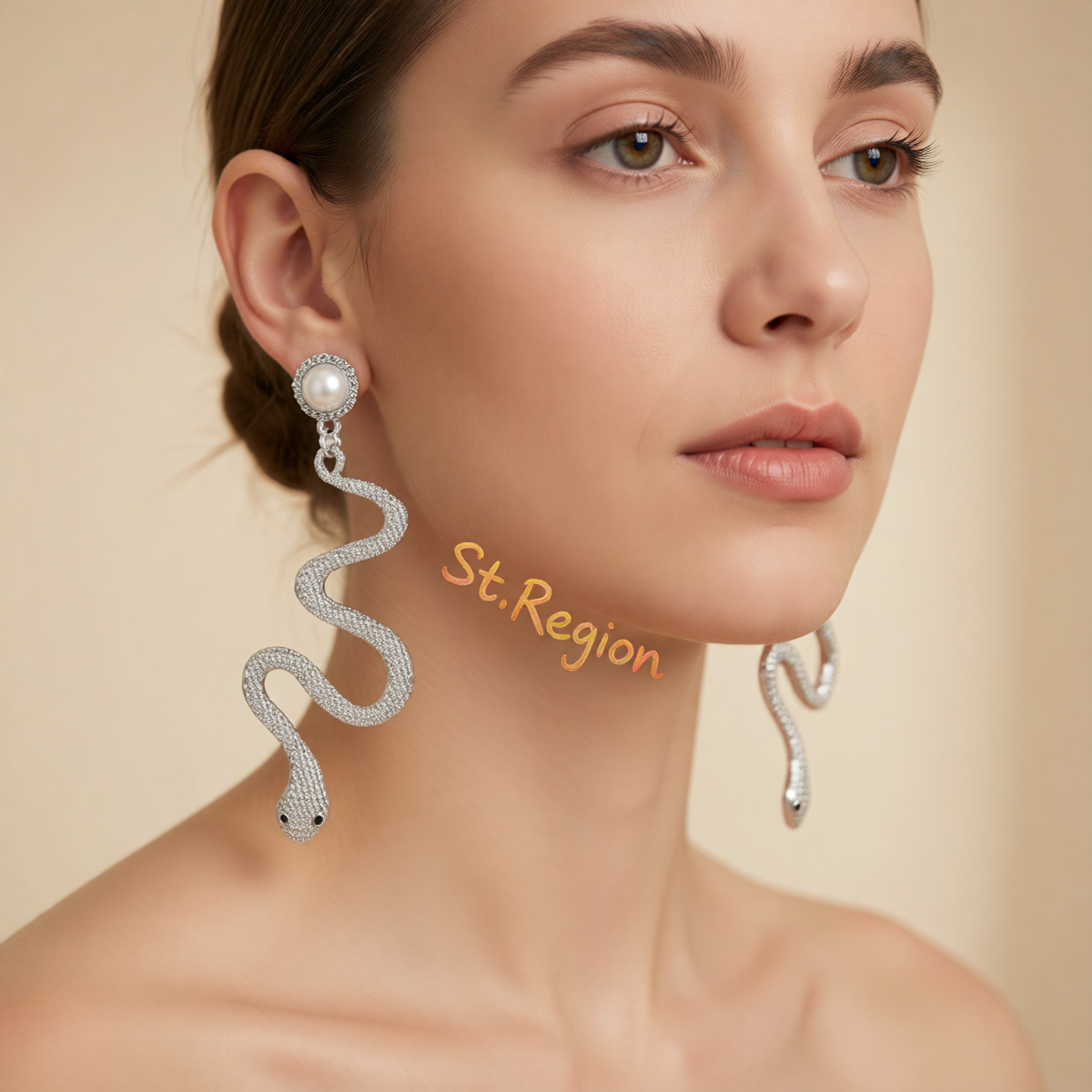 Pearl & Silvertone Snake Cut Drop Earrings