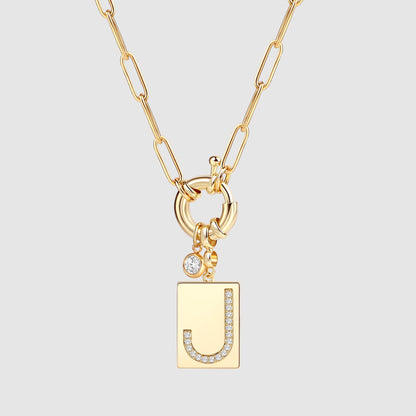Mint & Lily Pave Initial Pendant Necklace with Paperclip Chain
