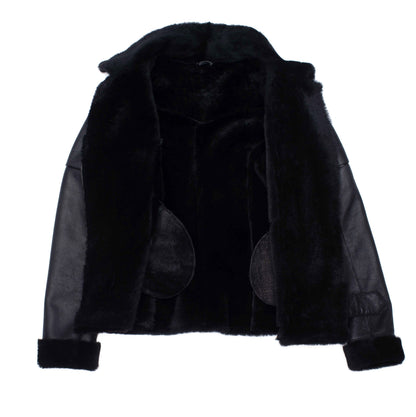 Tashas Black Sheepskin Shearling B-3 Bomber Style Jacket