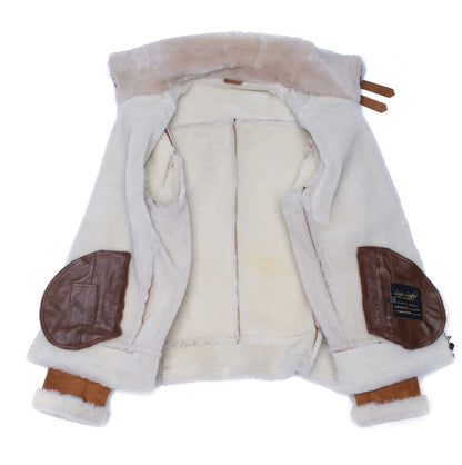 Hagans Tan Aviator Bomber Suede Shearling Jacket