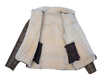 Carters Distressed Biker Bomber Shearling Jacket with Notch Lapels