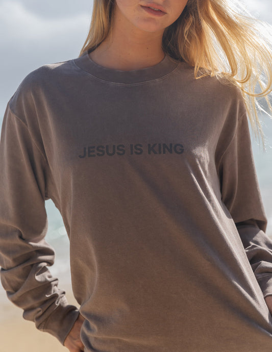 Elevated Faith Jesus Is King Brown LS Unisex Tee