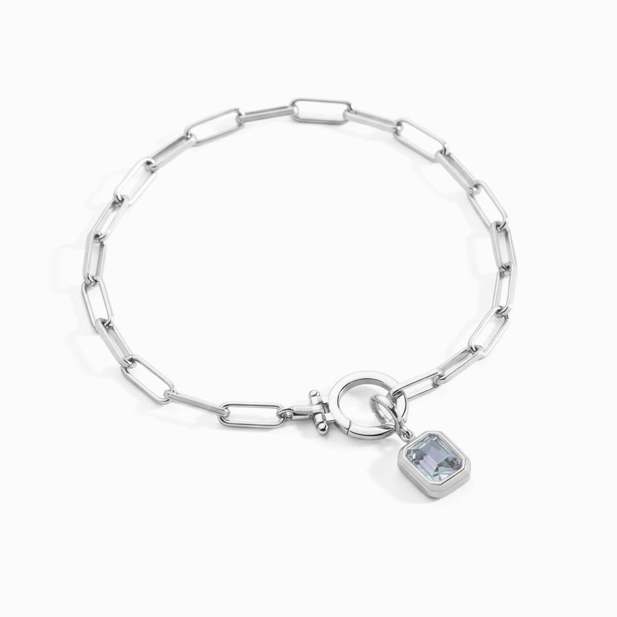 Mint & Lily Baguette Birthstone Charm on Mint Paperclip Bracelet