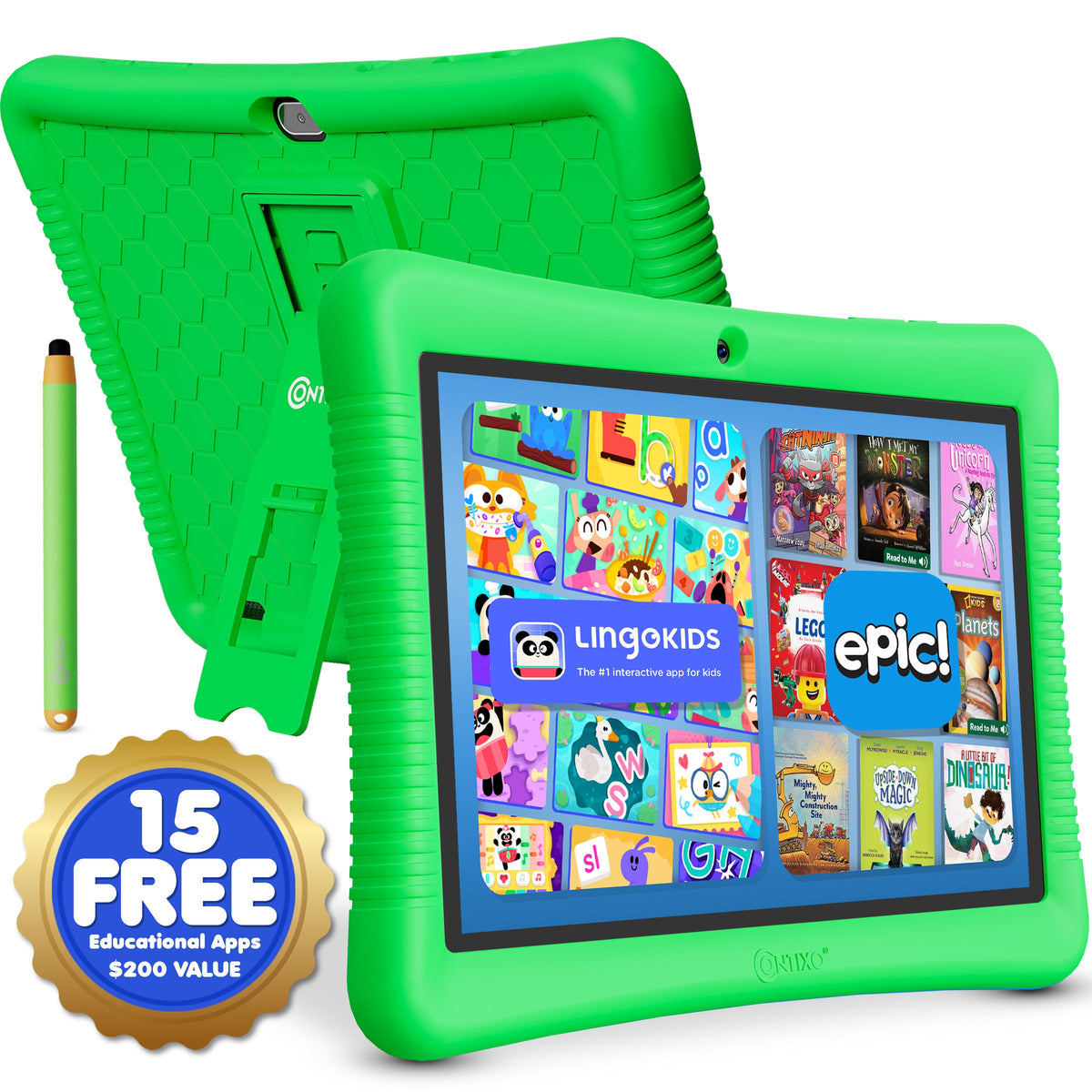 Contixo K102 10" Kids Tablet, Featuring Epic & Lingo Kids, 15 Educational Apps