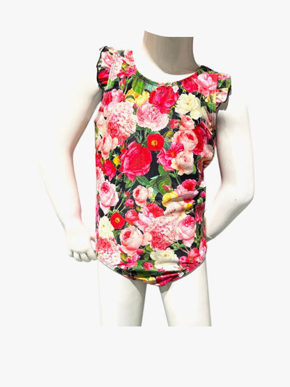 Marina West K4708 Kids One-Piece Swimsuit (Flower Bouquet Black)