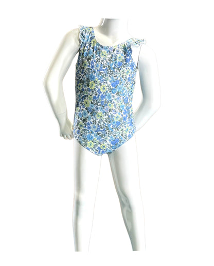 Marina West Puff Sleeve One Piece Swimsuit (F1816) - Small Flower Blue