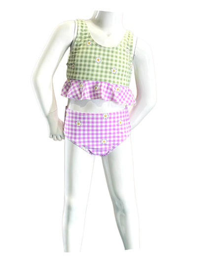Marina West Underwired Bikini Top with 2-Way String Set (B2202) - Gingham Daisy Berry