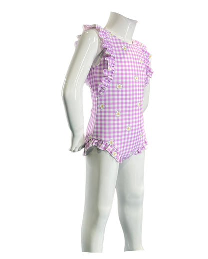 Marina West K4721 One Piece Swimsuit (Gingham Daisy Berry)
