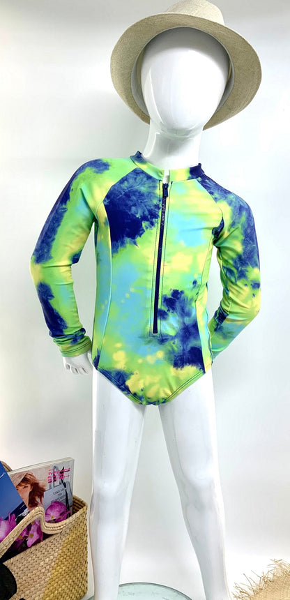 Marina West Rashguard 1-Piece Swimsuit (F1804) - Ocean Tie Dye