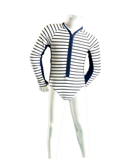 Marina West Long Sleeve Rashguard One Piece Swimsuit (F1814) - Navy White Stripe