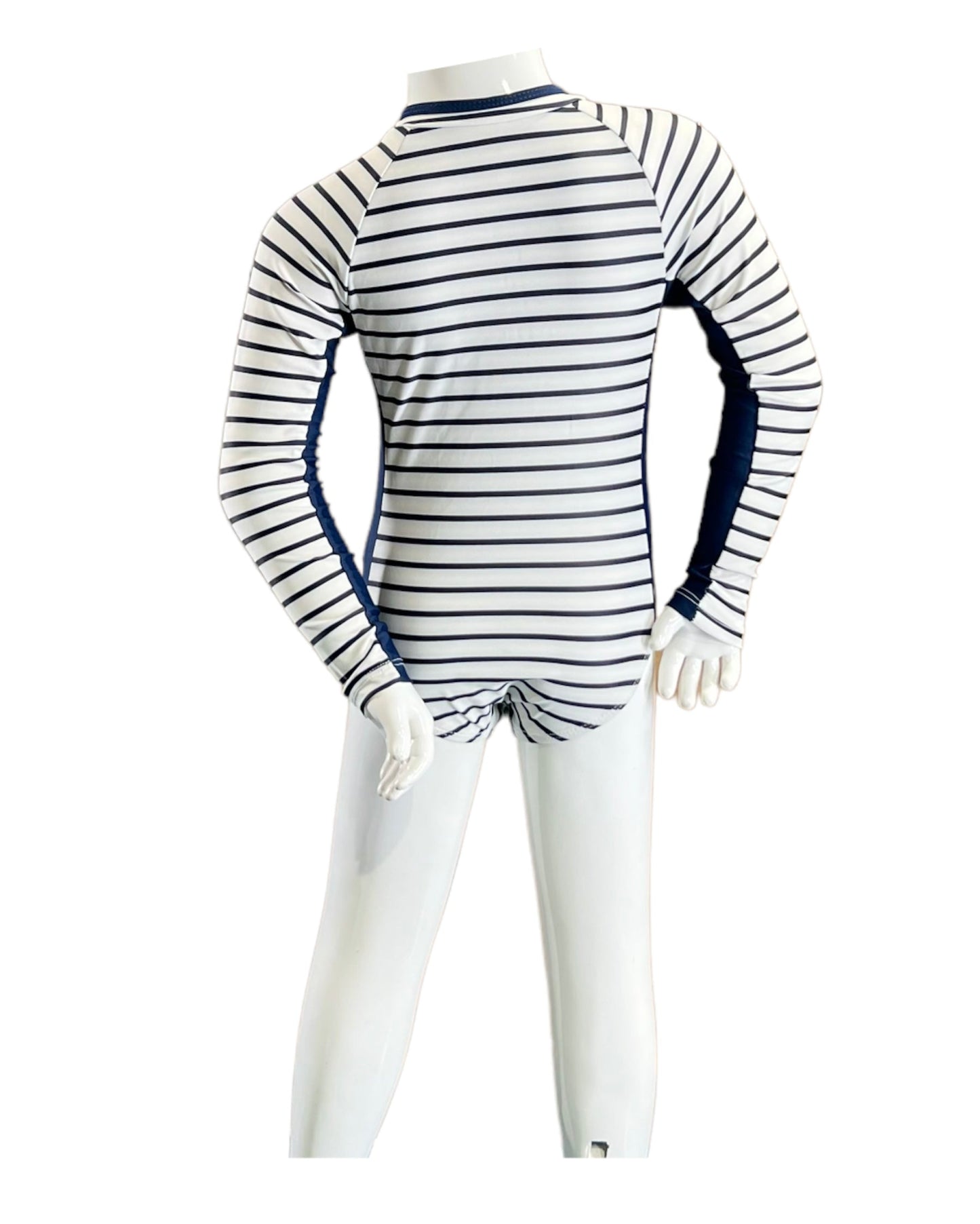 Marina West K4804 Rash Guard One Piece Swimsuit (Stripe Navy)