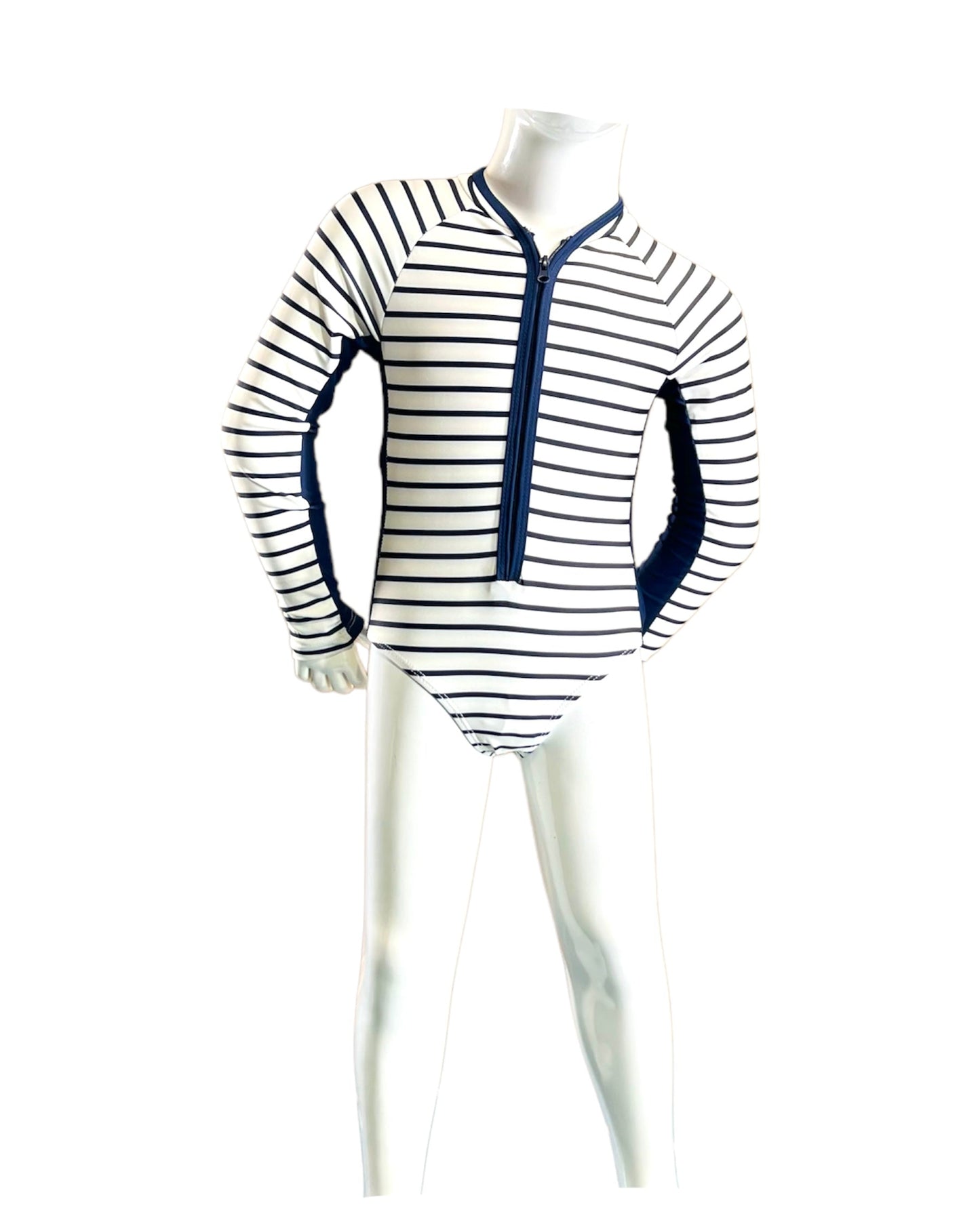 Marina West K4804 Rash Guard One Piece Swimsuit (Stripe Navy)