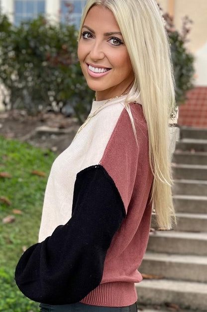Threaded Pear Aspen Bishop Sleeve Ribbed Trim Sweater