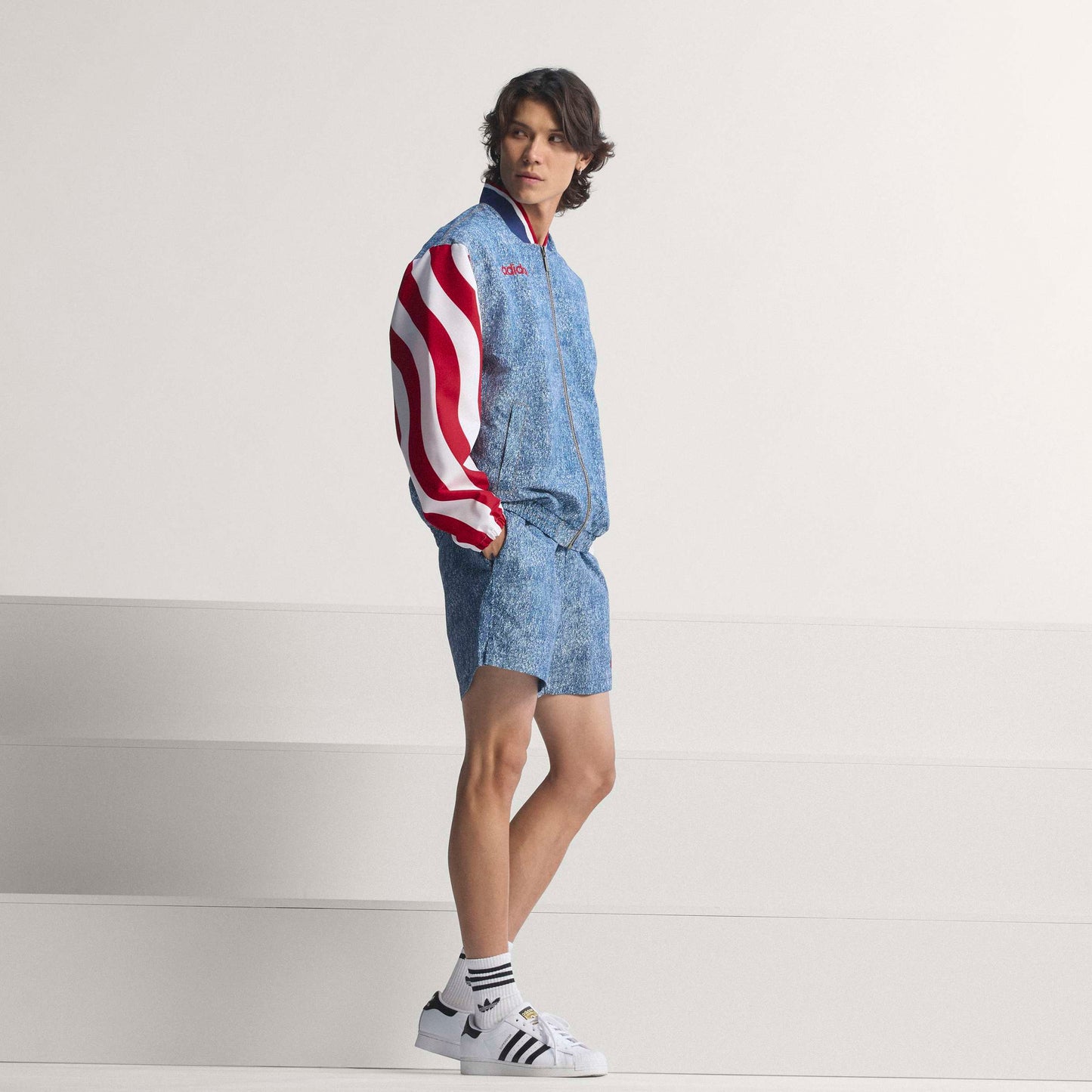 adidas Mens Denim Graphic Track Jacket - Blue