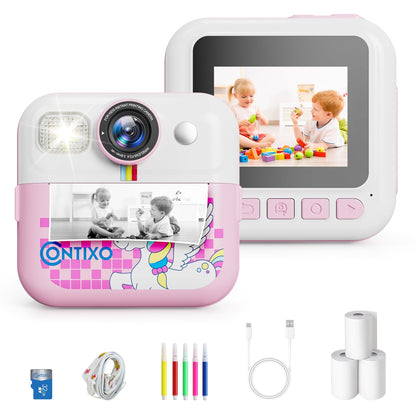 Contixo KC4  Kids Instant Print Camera, HD 1080P Digital Camera With 3 Rolls of Paper & 32G Card, 16X Zoom, Games & MP3, Ages 3-12