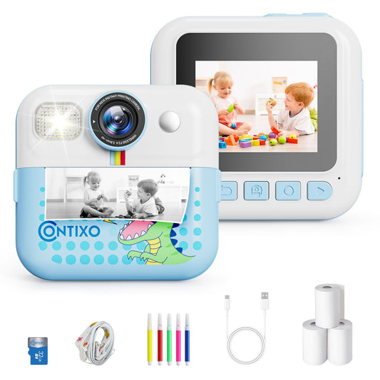 Contixo KC4  Kids Instant Print Camera, HD 1080P Digital Camera With 3 Rolls of Paper & 32G Card, 16X Zoom, Games & MP3, Ages 3-12