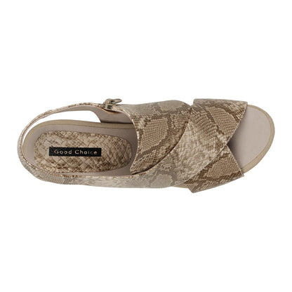 Keefa Snake/Beige Cross Strap Slingback Heeled Sandals