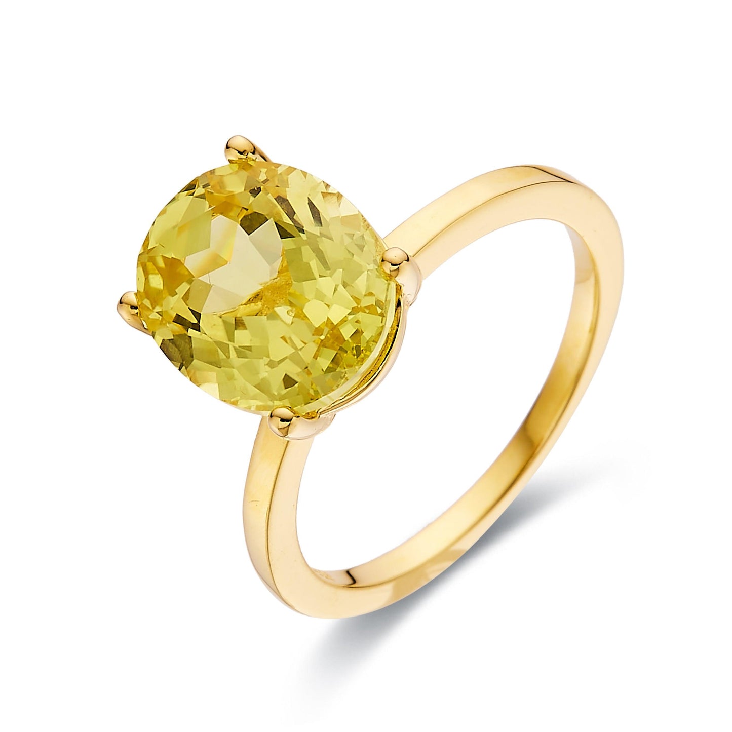 4.00 Ct Oval Yellow Sapphire Prong 18k Yellow Gold Over Silver Solitaire Ring