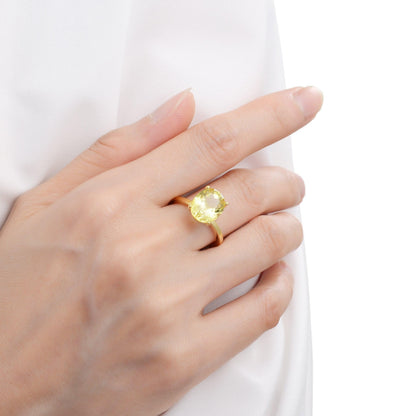 4.00 Ct Oval Yellow Sapphire Prong 18k Yellow Gold Over Silver Solitaire Ring