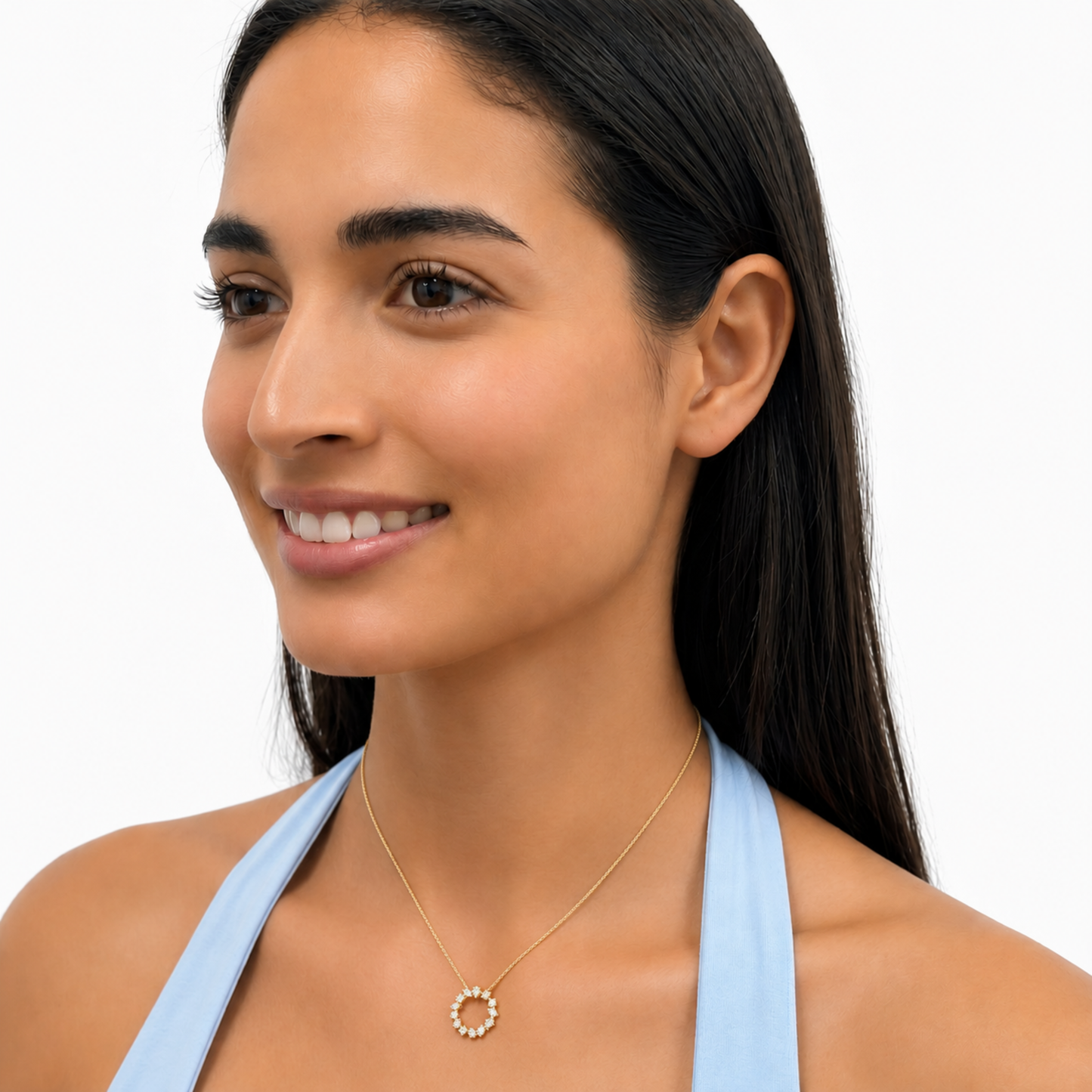3.0 Ctw Multi-Shape (F/VS) Lab Grown Diamond Prong 14K Yellow Gold Open Circle Pendant Necklace