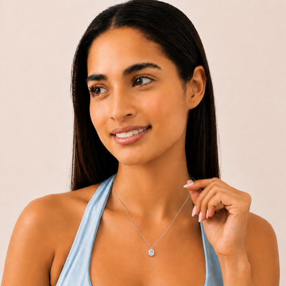 Oval Lab Grown Diamond (F/VS) Prong 14K White Gold Split Bale Solitaire Pendant Necklace