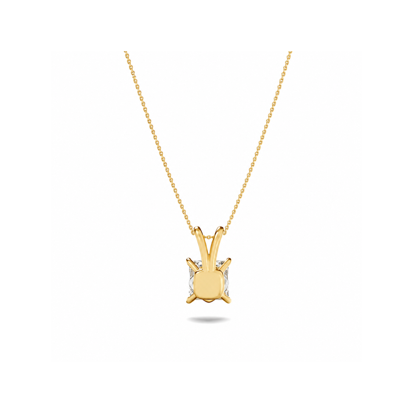 Princess (F/VS) Lab Grown Diamond Prong 14K Yellow Gold Split Bale Solitaire Pendant Necklace