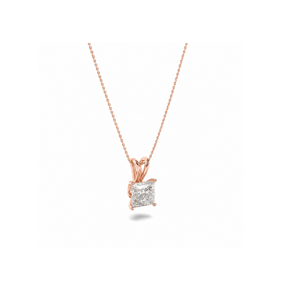 1 Ct Princess (F/VS) Lab Grown Diamond Prong 14K Rose Gold Split Bale Solitaire Pendant Necklace
