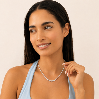 Round (F/VS) Lab Grown Diamond Prong 14K White Gold Graduating Full Riviera Tennis Necklace