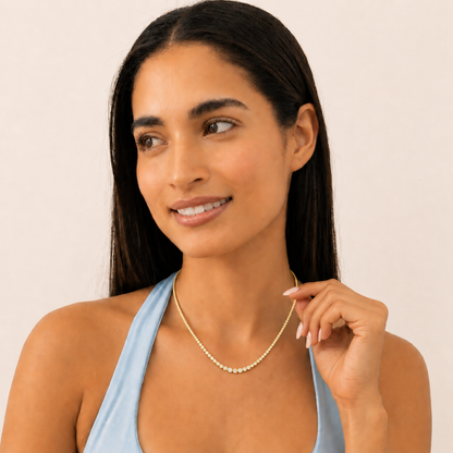 Round (F/VS) Lab Grown Diamond Prong 14K Yellow Gold Graduating Full Riviera Tennis Necklace