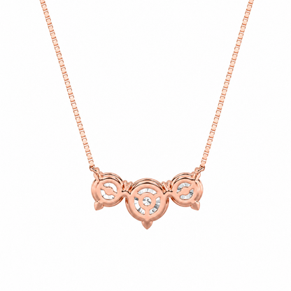 2 Ct Round (F/VS) Lab Grown Diamond Prong 14K Rose Gold Three-Stone Past Present Future Pendant Necklace