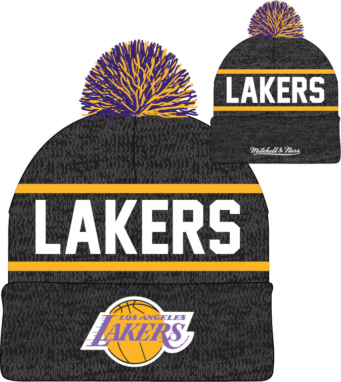 Mitchell & Ness Men's NBA Reload Pom Knit Beanie Lakers Knit Hat